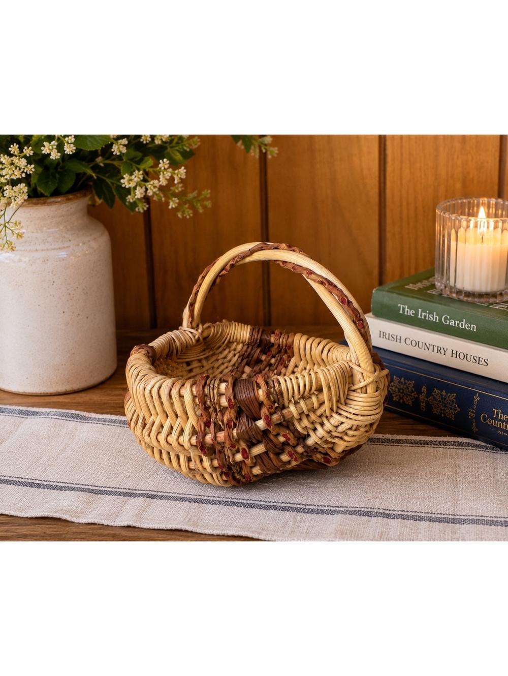 Vintage Handmade Butt Basket Woven Folk Art Decorative Basket With Handle
